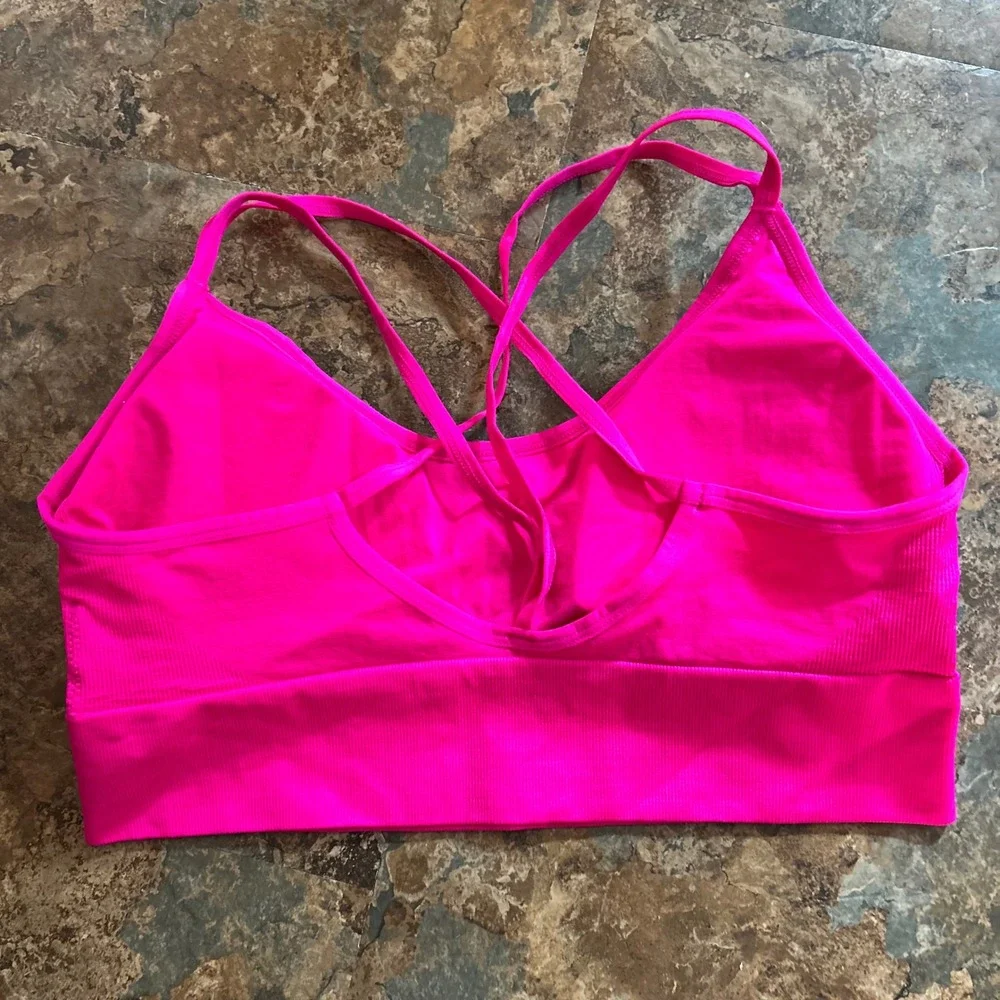 Wireless Sports Bra Womens Size XXL Pink Strappy Back Wirefree Stretchy